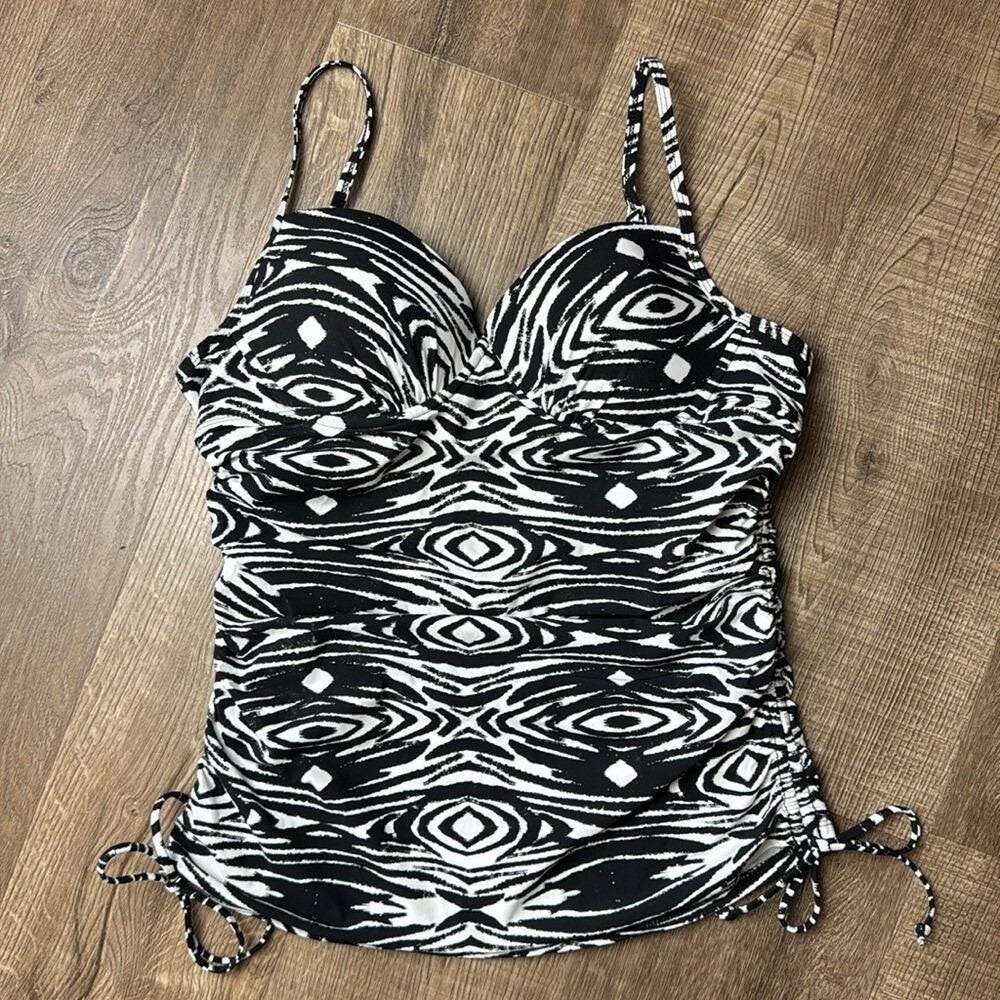 ASSETS by Spanx Zebra Print Ruched Tankini Top Size Large - Picture 2 of 8